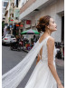 Beaded Ivory Lace Tulle Pearl Wedding Dress With Detachable Cape